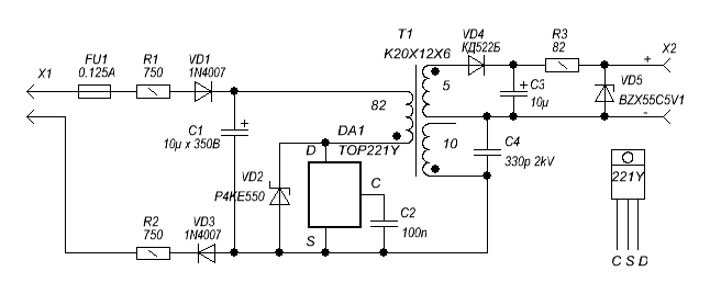 Top233y схема блока питания